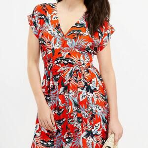 Ann Taylor Loft Floral Botanical Button Down Midi Dress Womens 4 Petite Red